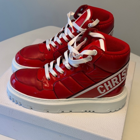 Dior Red High-Top Sneakers with White Accents